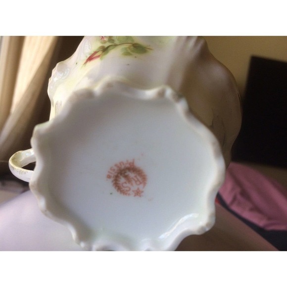 Antique R S Prussia Porcelain Demitasse Cup Pink Rose Scallop Rim Cup Only - Picture 5 of 6